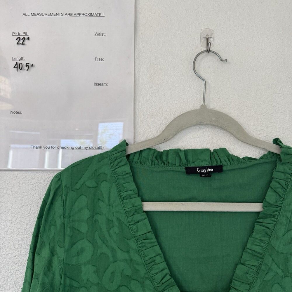 Crazyline Womens Dress Size 14‎ Green Textured Floral Ruffle Pockets Mature Chic - Picture 6 of 6